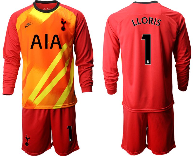 Men 2019-2020 club Tottenham Hotspur red goalkeeper long sleeve #1 Soccer Jerseys->tottenham jersey->Soccer Club Jersey